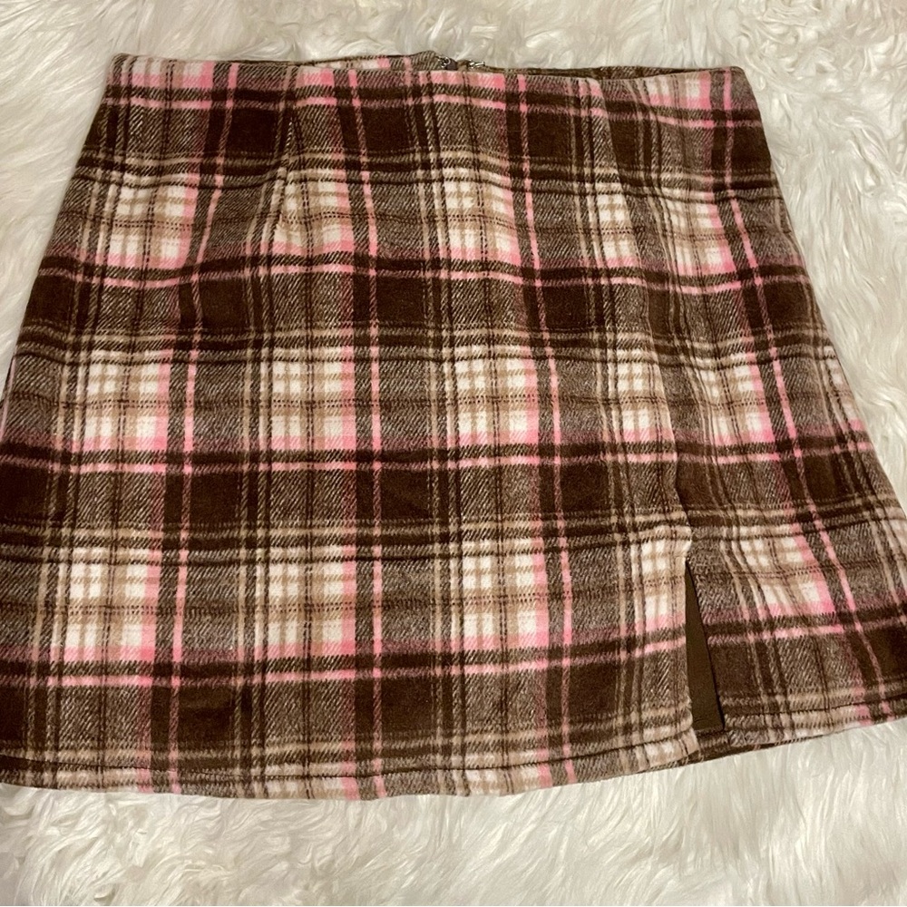 NWT Plaid Brown and Pink Skirt